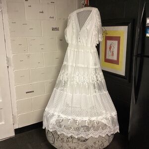 Summer white dress whimsical see thru MUST SEE PRARIE STYLE.  WEDDING ? PROM.🌹